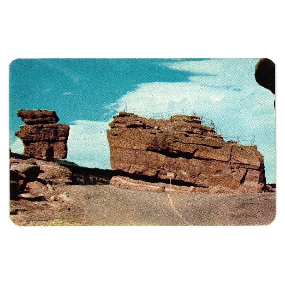Vintage Garden Of The Gods Pikes Peak Colorado Balanced Steamboat Rocks Postcard